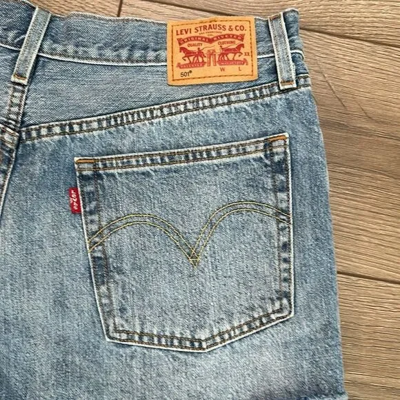 Levi’s 501 High Rise Button Fly Cut Off Blue‎ Jean Shorts Size 30 - Picture 4 of 13